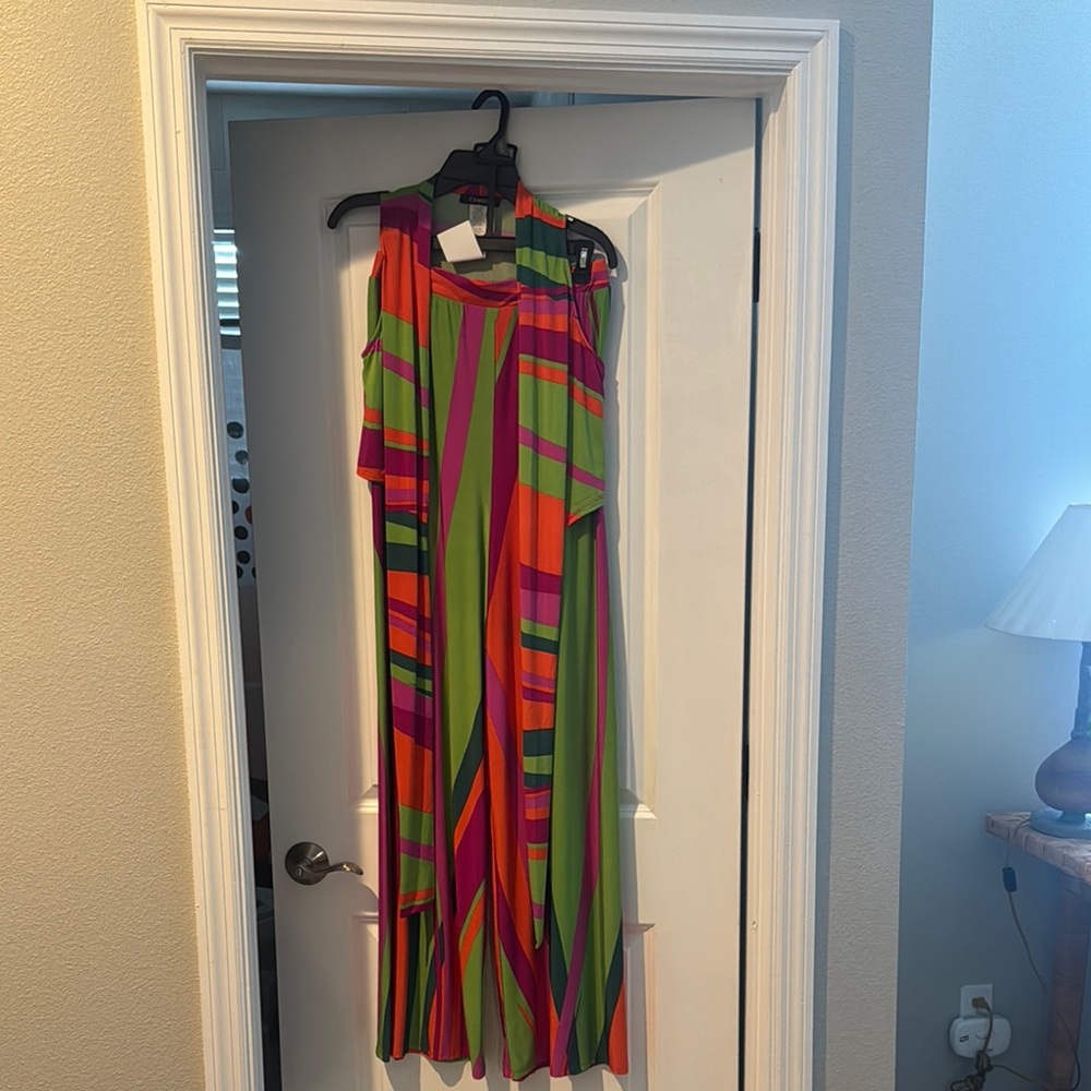 Colorful Striped Two Piece Tie Up Top with Pants